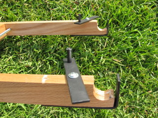 close-up of open tow-bar clips for foot peg connection